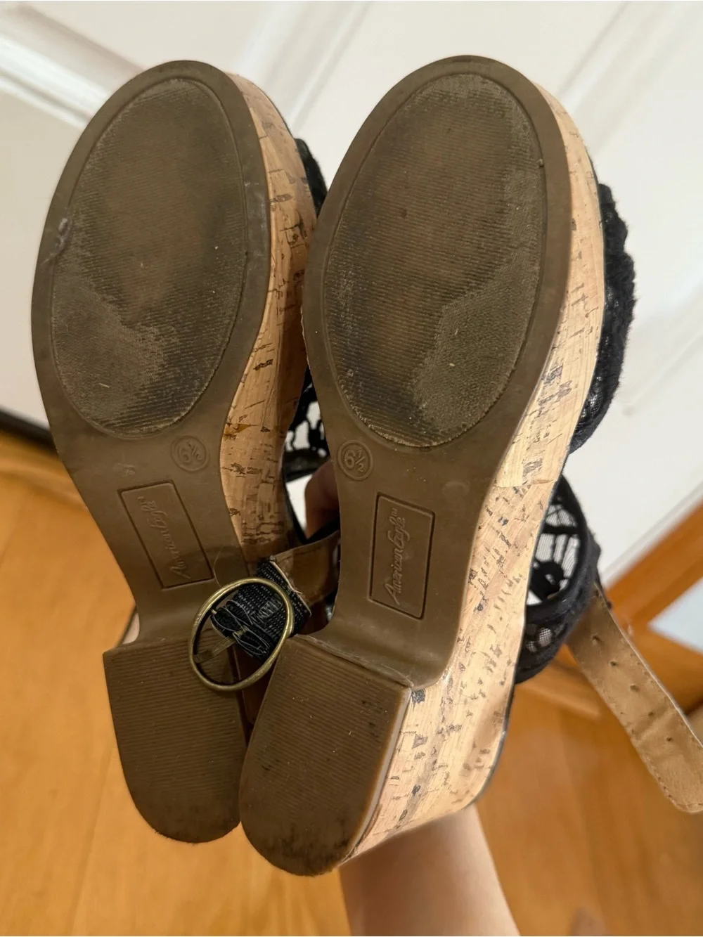 American Eagle black sandal wedge platform heels size 6.5.